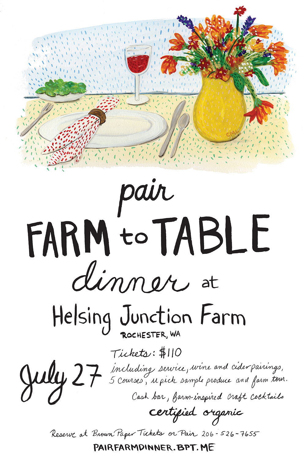 Poster design for Pair Food & Wine seattle restaurant. Illustration by Christine Marie Larsen