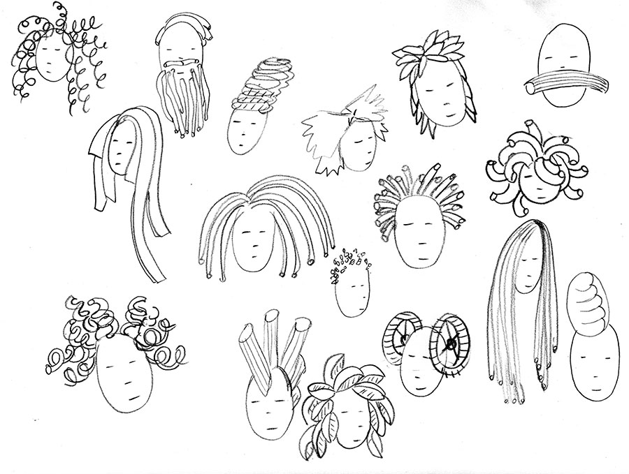 Christine Marie Larsen Illustration Pasta Hairdo Sketches
