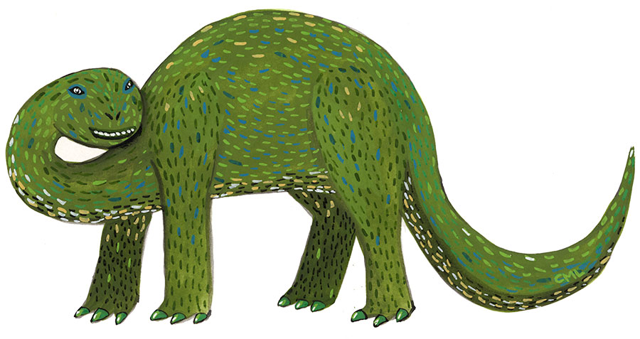 Christine Marie Larsen Illustration of a Green Dinosaur